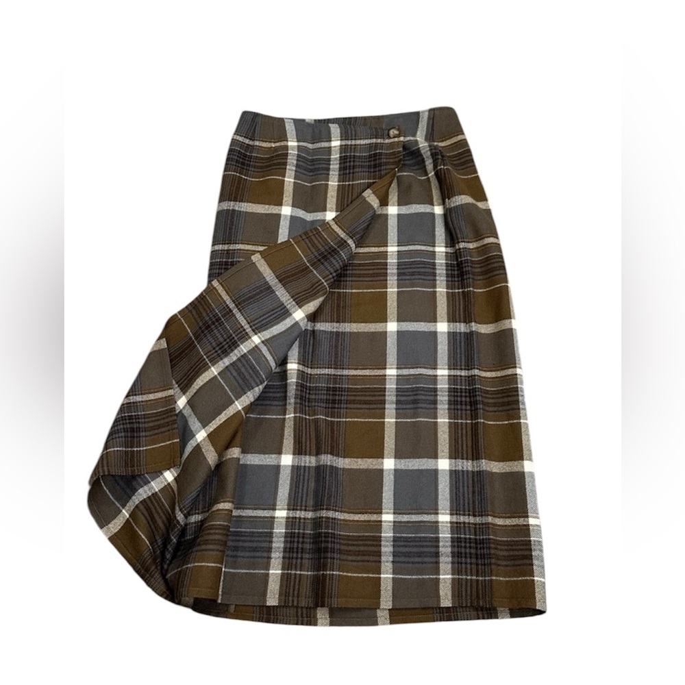 Eddie Bauer vintage wool Plaid Brown Gray Women's maxi Skirt size 14 Acadimia